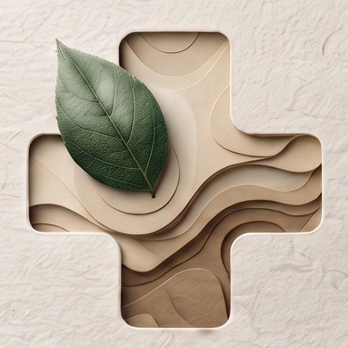 Lawn Clinic logo: a leaf on a paper-cut cross
